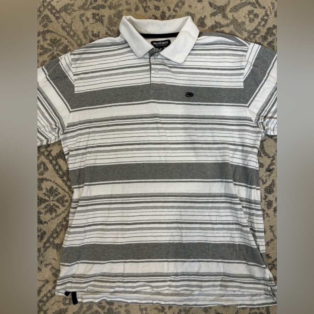 Ecko Unlimited Gray and White Polo Shirt with Striped Pattern